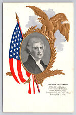 Antique C1905 Embossed Flag & Gold Eagle W/Our 3th President Thomas Jefferson A6 picture