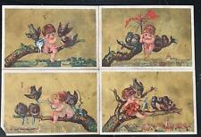 1880's S/4 FRENCH TRADE CARDS*CHILD ON BRANCH w/BIRDS*UMBRELLA*ARTIST PALETTE picture