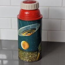 Vintage 1958 Thermos Metal Bottle SPACE Spaceship Astronaut Rocket UFO picture