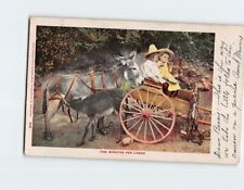 Postcard Ten Minutes for Lunch Two Kids & Two Donkeys Eating picture