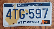 1990 WV WEST VIRGINIA LICENSE PLATE Tag # 4TG-597 ~ WILD, WONDERFUL ~ STATE MAP picture