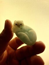 Old Translucent Jade Or stone Figure of Kitty Cat Holed For Amulet Charm picture