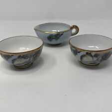 (3) Vintage Japanese Tea Cups Bowls Gold Rimmed Hand Painted Owl picture