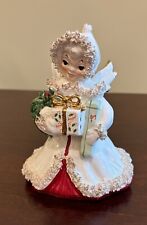NAPCO VTG Christmas Xmas Joy Angel with Present Spaghetti Trim Figurine S116B 5