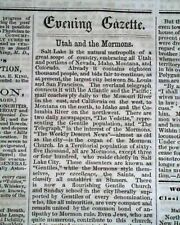 MORMONS Mormonism in Utah Polygamy Brigham Young Salt Lake City 1866 Newspaper picture