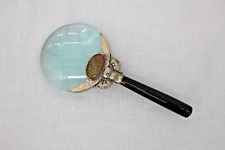 Antique Victorian Magnifying Glass Black Enamel and Silver Vintage Bird Stone picture