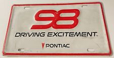 98 Pontiac Driving Excitement Booster License Plate 1998 Trans Am Firebird Prix picture