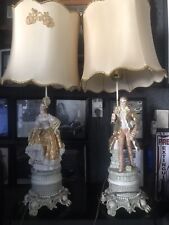 LARGE PAIR OF 35 Inch Colonial VASE LAMPS-  PORCELAIN ENAMEL From 1950-60 picture