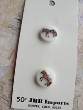 Vintage JHB Intnl 1970s RARE Glass Buttons Handpainted Brown Horses Pony 1/2