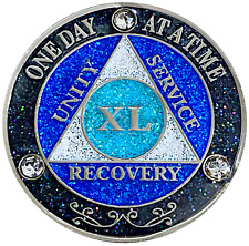 AA 40 Year Crystals & Glitter Medallion, Silver, Blue Color & 3 Crystals picture