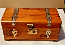 Vintage Cedar Wood Trinket Box  Keepsake Chest strap Hinge picture