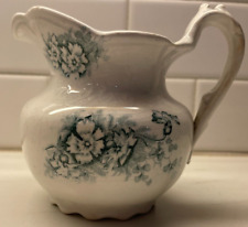 Antique Pitcher or Creamer Porcelain Homer Laughlin white granite green floral picture