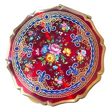 Vintage Stratton Compact Vanity Powder Makeup Red Floral 60’s picture