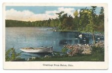 Greetings Eaton Ohio OH Postcard Lake Boat c1920s picture