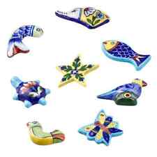 Set of 8 Handmade Hand Painted Blue Pottery Fridge Magnets Ceramic Multi Color picture