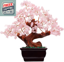Feng Shui Natural Rose Pink Quartz Crystal Money Tree Bonsai Style Decoration fo picture