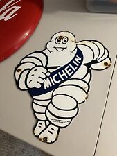LARGE VINTAGE DATED 1954 MICHELIN MAN TIRES PORCELAIN GAS AND OIL SIGN 16x 14 picture