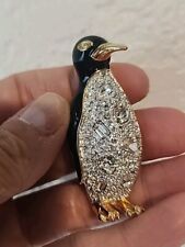 SIGNED CRYSTAL SWAROVSKI PENGUIN BIRD PIN~ BROOCH 22KT GOLD PLATED RETIRED  picture