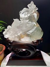 11.66LB TOP Scarce Natural green ghost quartz carved crystal mandarin duck+stand picture
