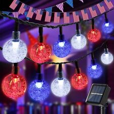 Joomer 4th of July Red White Blue Solar String Lights, 45.5Ft 60LED Waterproo... picture