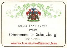 Vintage German Wine Label 1960s 1961er Mosel Oberemmeler Scharzberg picture