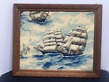 Vintage Mid-Century Modern Art 3D Puffy Quilted Framed Nautical Ocean Ships picture