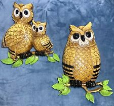 Vintage 1976 Homco Owls Wall Hangings Set of 2 Retro Home Decor Ex Condition picture