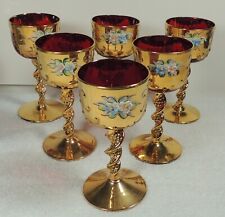 Set of 6 Venetian Murano Red 24k Gold Liqueur Cordial Glasses Goblets Bohemian picture