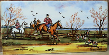 Vintage Delft Tile Hand Painted Delft Holland Hunting Scene Horses Dogs picture
