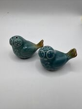 Vintage Set of Blue Ceramic Teal Owls - Salt and Pepper Shaker, Excellent Cond picture