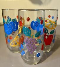 Libbey “Fanciful Fruits” Colorful Raised Fruit Juice Glasses Set Of Three picture