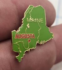 VTG Lapel Pinback Hat Pin Gold Tone State Of Main Shaped Augusta Green Pin picture