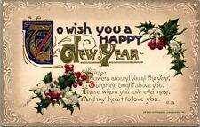 Winsch New Year Postcard Antique Old English Font Flower Sunshine Love Poem picture