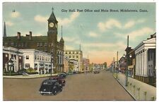 Middletown CT Main Street View City Hall Post Office Classic Car 1945 Postcard picture