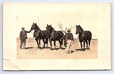 RPPC Three Men Tending to Three Horses Unknown Location Real Photo picture