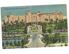 c1942 Hollywood Beach Hotel Florida FL Old Cars Linen Palm Trees Postcard POSTED picture