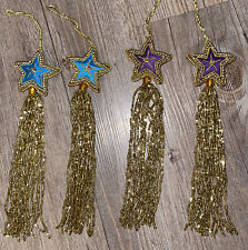 Lot 4 Beaded Christmas Ornaments Vintage Shooting Star Seed Beads Dangle 8” Long picture
