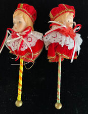 Vintage Ethnic Dolls Ornaments On Poles Lot Of 2 picture
