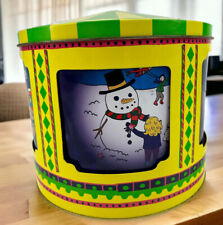 Lush Christmas Wishes Spinning Carousel Tin Music Box Yellow Blue picture