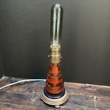 VTG Art Deco Amber Lucite Acrylic Stacked Table Lamp MCM Industrial 7.5