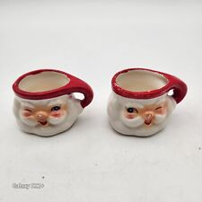 Vtg 1960 Winking Santa mini mugs Christmas Holt Howard Ceramic Japan EUC Pair picture