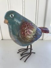Gorgeous Multicolored Ceramic Bird Figurine With Metal Legs picture