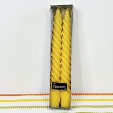 Pair Of Vintage Yellow Spiral Taper Candles 7.5” NOS picture