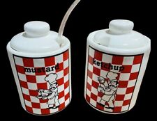 Mustard and Ketchup Condiment Set / 1 spoon / Vintage / Red White Plaid picture
