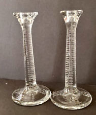 Vintage Pair Etched Floral Elegant Crystal Glass Candlesticks 8.5” tall picture
