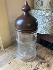 Antique glass Apothecary Jar 19th c hand BLOWN open pontil turned lid picture