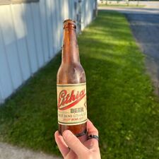 1940s West Bend Lithia Beer 12 Fl Oz Paper Label Bottle Crown Amber Wisconsin WI picture