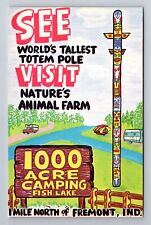 Fremont IN-Indiana, Nature's Animal Farm, Totem Pole, Antique Vintage Postcard picture