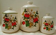 3-pc Set Strawberry Canister Flowers Leaves Green Trim made in Japan Vintage picture