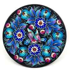 Decorative round plate made of wood 30cm drawing BLUE FLOWERS Ukrainian souvenir picture